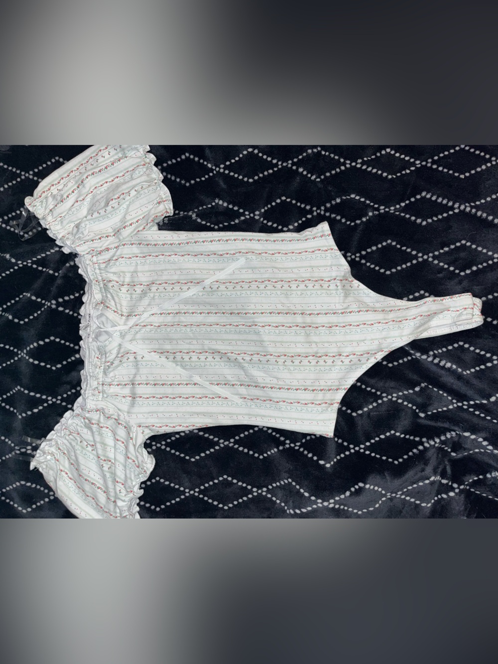 Girls White Striped Off-Shoulder One-Piece body suit